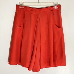 Restless Clothiers Shorts Womens Small Orange 100% Silk Culotte Pleated Pockets